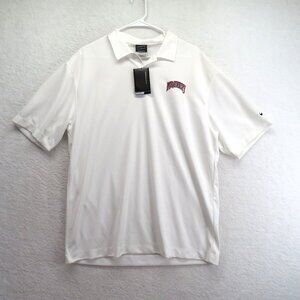 New Nike Golf Polo Shirt Mens Size Large Mavericks White Black Burgundy Red Logo